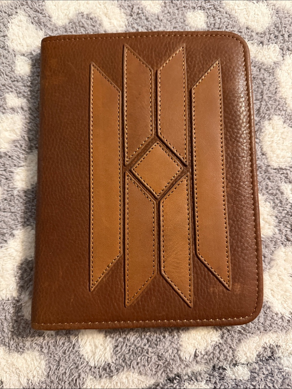 STS Brown Leather Wallet with Geometric Inlay